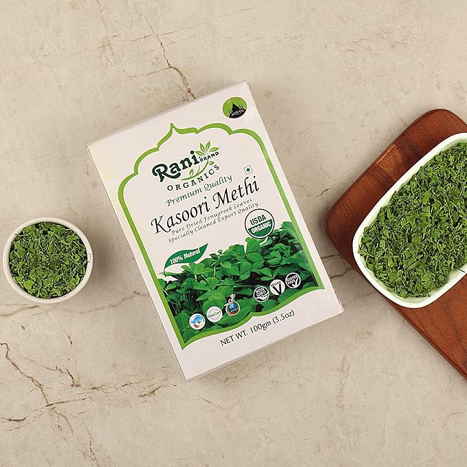 Rani Organic Fenugreek Leaves Dried (Kasoori Methi) 3.5oz (100g) ~ All Natural | Vegan | Gluten Friendly | NON-GMO | Indian Origin | USDA Certified Organic