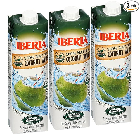 Iberia 100% Pure Organic Coconut Water, 1 Liter , 33.8 Fl Oz (Pack of 3)