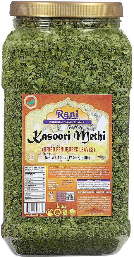 Rani Fenugreek Leaves Dried (Kasoori Methi) 17.5oz (1.1lbs) 500g Bulk PET Jar ~ All Natural | Vegan | Gluten Friendly | NON-GMO | Kosher | Indian Origin