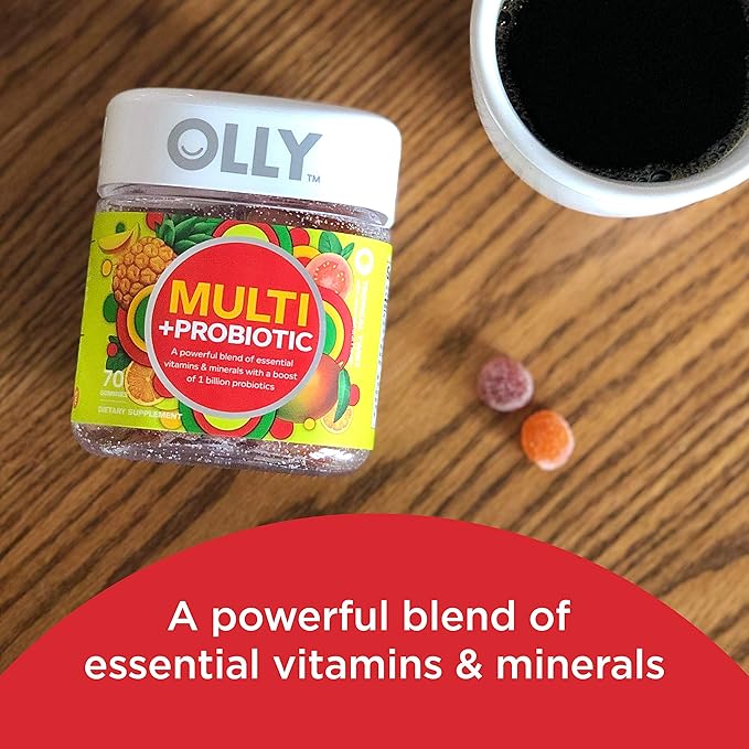 OLLY Multi + Probiotic Adult Multivitamin Gummy, 1 Billion CFUs, Digestive and Immune Support Chewable Supplement, Tropical Twist, 35 Day Supply - 70 Count