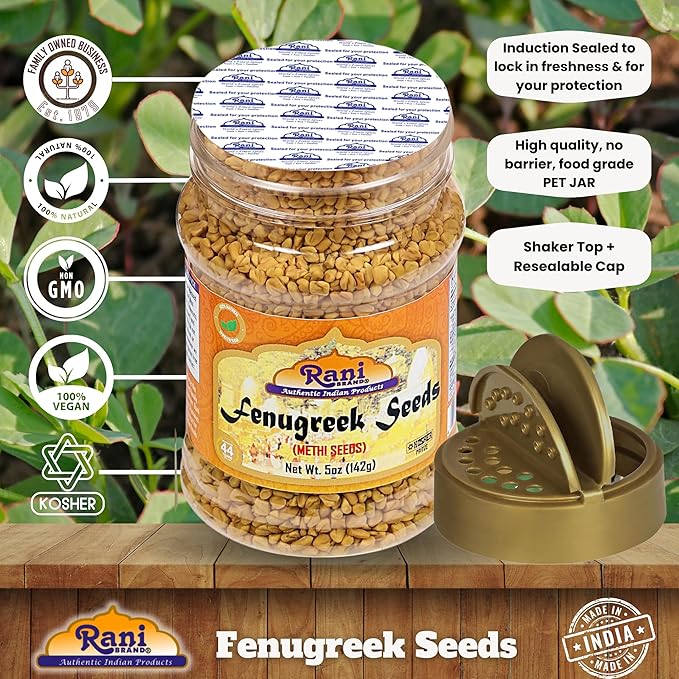 Rani Fenugreek (Methi) Seeds Whole 5oz (141g) PET Jar, Trigonella foenum graecum ~ All Natural | Vegan | Gluten Friendly | Non-GMO | Indian Origin, used in cooking & Ayurvedic spice