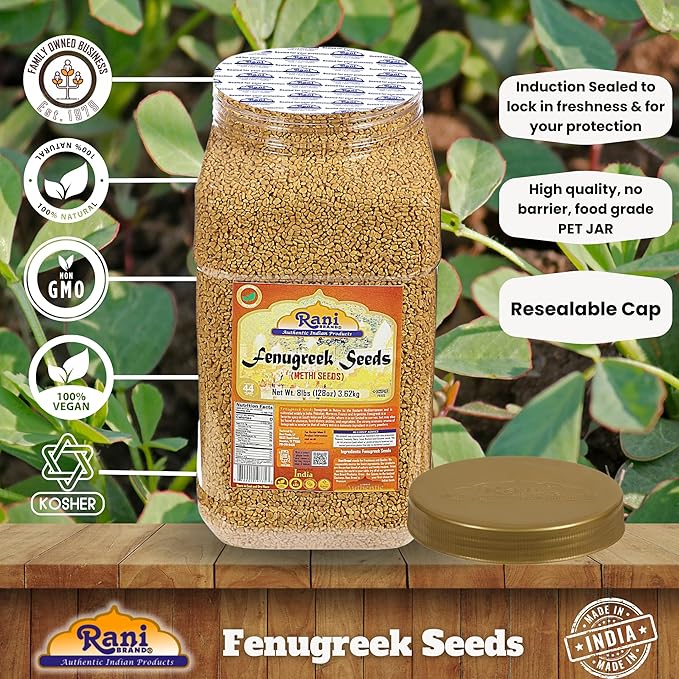Rani Fenugreek (Methi) Seeds Whole 128oz (8lbs) 3.62kg Bulk PET Jar, Trigonella foenum graecum ~ All Natural | Vegan | Gluten Friendly | Non-GMO | Indian Origin, used in cooking & Ayurvedic spice