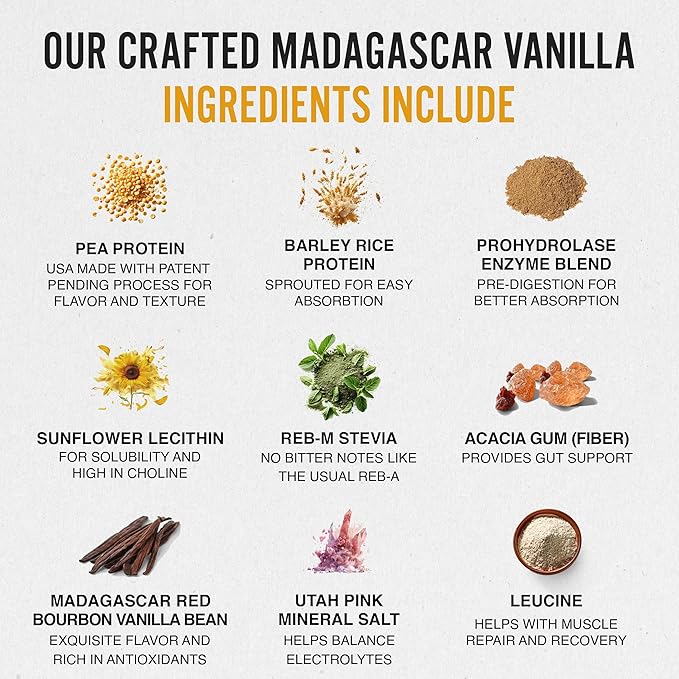 Vanilla Plant-Based Protein Powder for Women & Men, Easy to Digest 30g of Delicious Madagascar Vanilla Bean Powder, Supports Overall Well-Being, Small Batch, 15 Servings