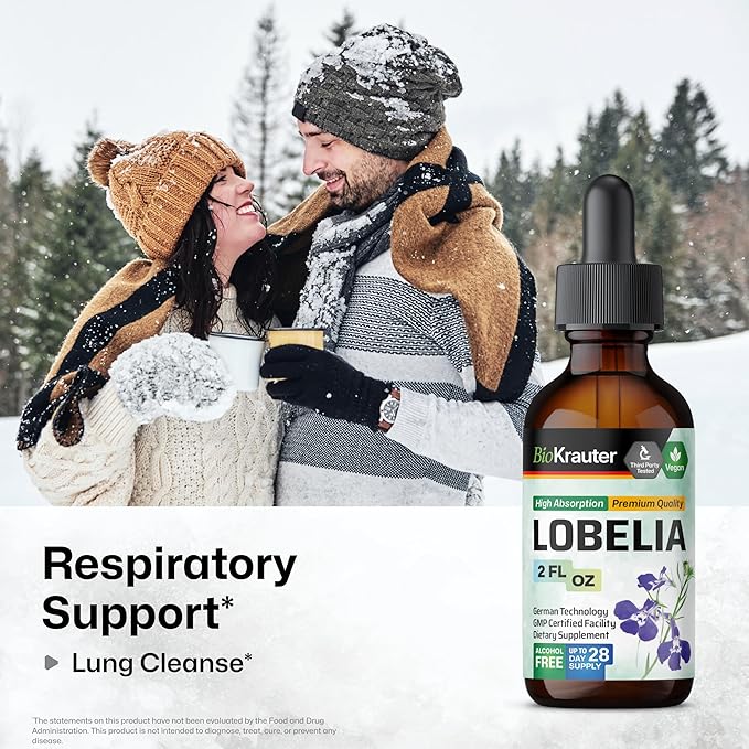 BIO KRAUTER Lobelia Tincture - Vegan Lobelia Extract - Alcohol & Sugar Free Respiratory Support Supplement - 2 Fl.Oz.
