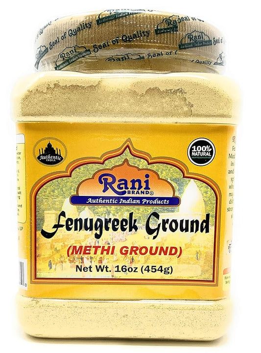 Rani Fenugreek (Methi) Seeds Ground Powder 16oz (1lb) 454g Jar, Trigonella foenum graecum ~ All Natural | Vegan | Gluten Friendly | Non-GMO | Kosher | Indian Origin, used in cooking & Ayurvedic spice