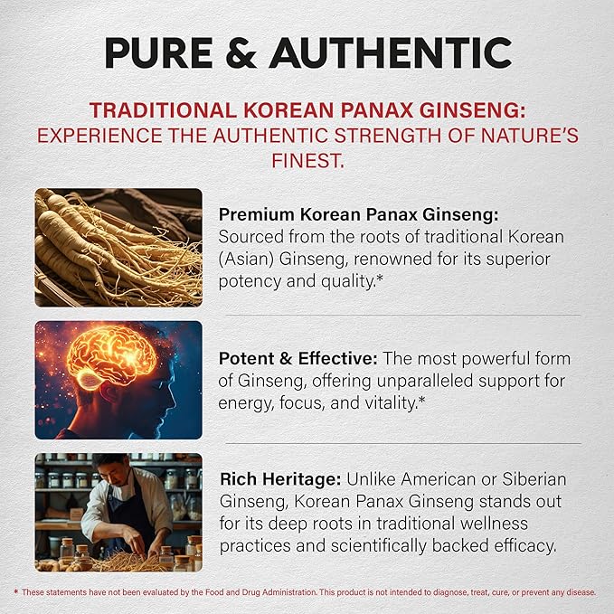 Panax Ginseng 15,000 mg - Red Korean Ginseng Supplement for Men - Extra Strength 10:1 Extract - Energy, Focus, Productivity & Performance - Natural & Vegan - Made in USA - 120 Capsules, 2 Month Supply
