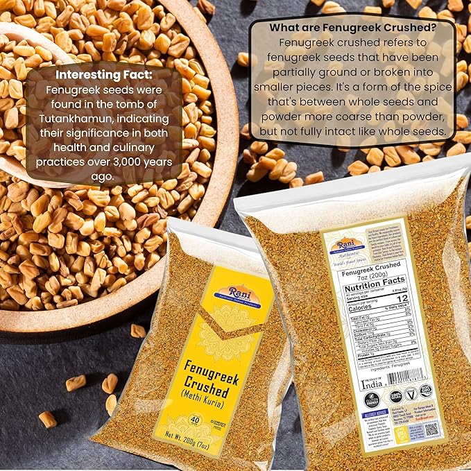 Rani Fenugreek (Methi) Seeds Crushed 7oz (200g) Trigonella foenum graecum ~ All Natural | Vegan | Gluten Friendly | Non-GMO | Indian Origin, used in cooking & Ayurvedic spice