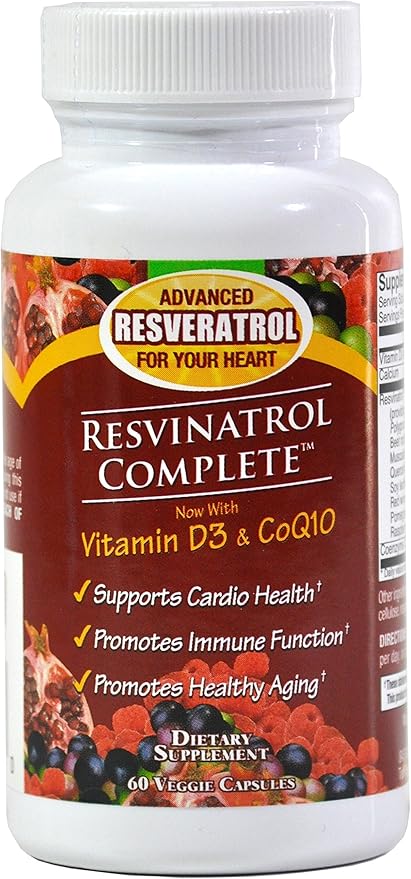 Capsules, 60 Count- Resveratrol Supplement Supports Healthy Aging, Heart Health, and Immune Function with Quercetin, Grape Seed Extract, Vitamin D3 and CoQ10