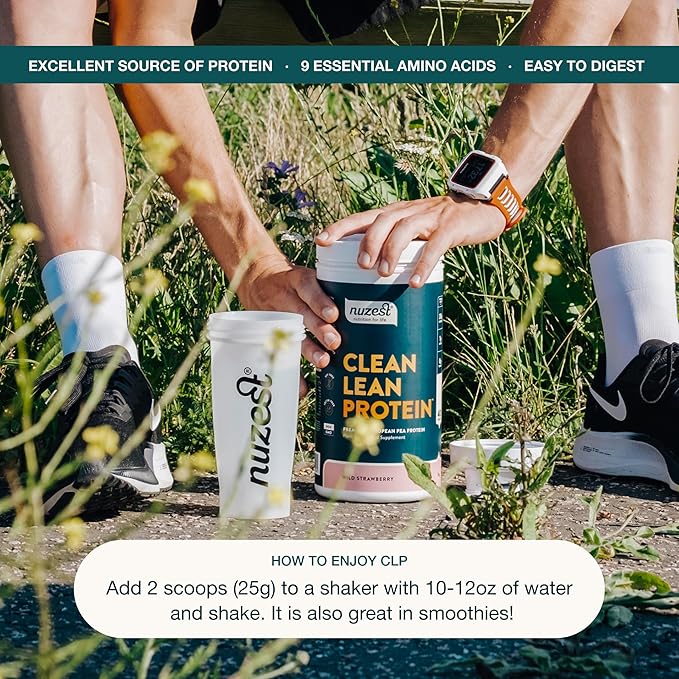 Nuzest - Pea Protein Powder - Clean Lean Protein, Premium Vegan Plant Based Protein Powder, Dairy Free, Gluten Free, GMO Free, Naturally Sweetened, Wild Strawberry, 40 Servings, 2.2 lb
