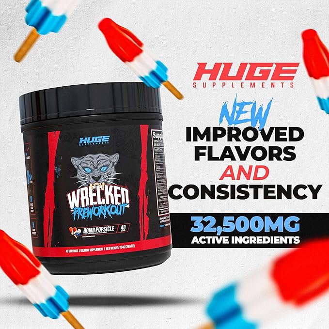 Wrecked Pre Workout Powder, Advanced Formula, Boosts Energy, Focus, Pumps & Performance, 10g L-Citrulline, 6.4g Beta Alanine, 5g Tyrosine, 1g Alpha GPC, 375mg Fast-Acting Caffeine & More (40 Servings)