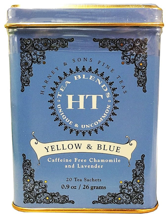 Harney & Sons Master Yellow & Blue Tea Tin - Herbal Blend of Chamomile, Lavender, and Cornflowers - 1.4 Oz, 20 Count