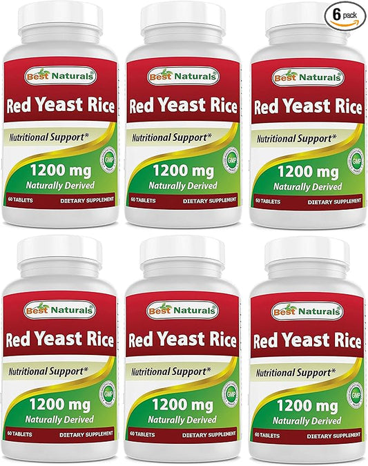 Best Naturals Red Yeast Rice 1200 Mg Tablet for Healthy Cholesterol Level, 60 Count (Pack of 6)