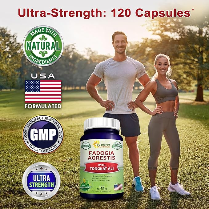 aSquared Nutrition Fadogia Agrestis 1000mg & Tongkat Ali 400mg - 120 Capsules - Fadogia Agrestis Extract Supplement and Powder Complex Pills
