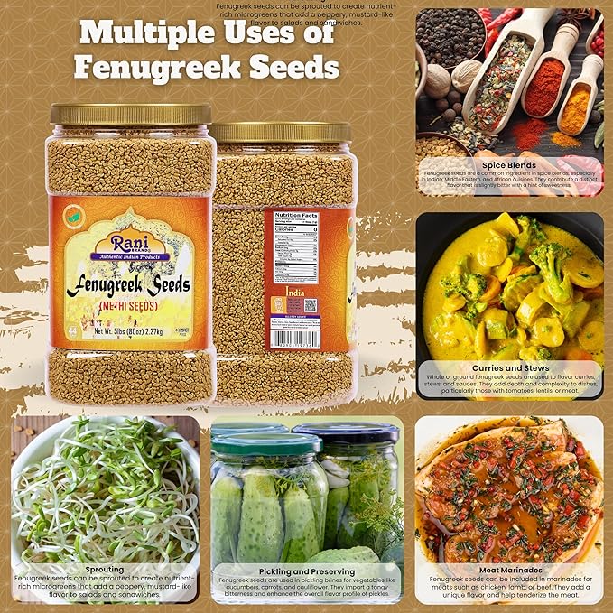Rani Fenugreek (Methi) Seeds Whole 80oz (5lbs) 2.27kg Bulk PET Jar, Trigonella foenum graecum ~ All Natural | Vegan | Gluten Friendly | Non-GMO | Kosher | Indian Origin, used in cooking & Ayurvedic