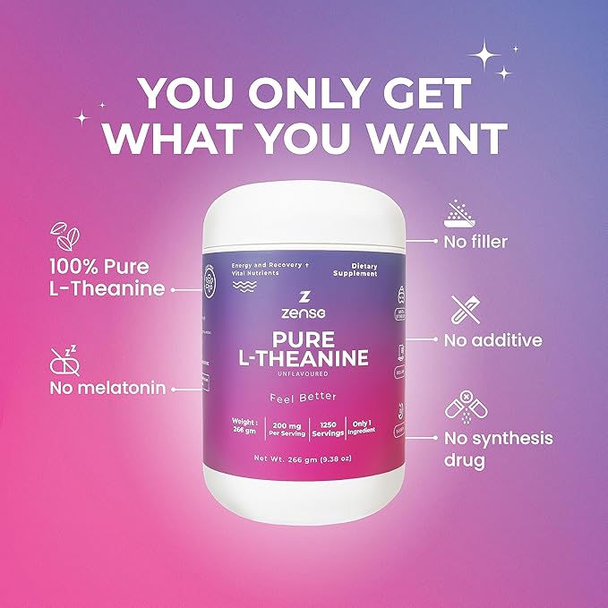 Pure L-Theanine Powder 100% [266gm-1,250 Servings] Natural L-Theanine Supplement - Only 1 Ingredient, Free of Sugar,Soy, Filler, Melatonin, Non-GMO, Vegan